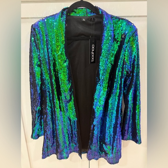 Boohoo Sequin Tailored Blazer⨠Size 4
ππ Iridescent green and blue sequins NWT - Picture 5 of 11